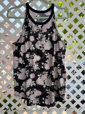 Lovesick Black Tank Top with Pale Pink Floral Print